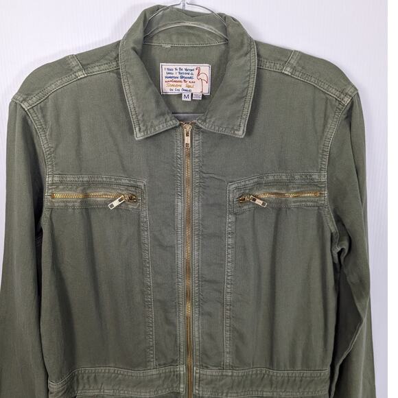 Sandrine Rose X Free People Cotton Lined Green Denim Coverall Jumpsuit Relaxed M - Picture 4 of 12